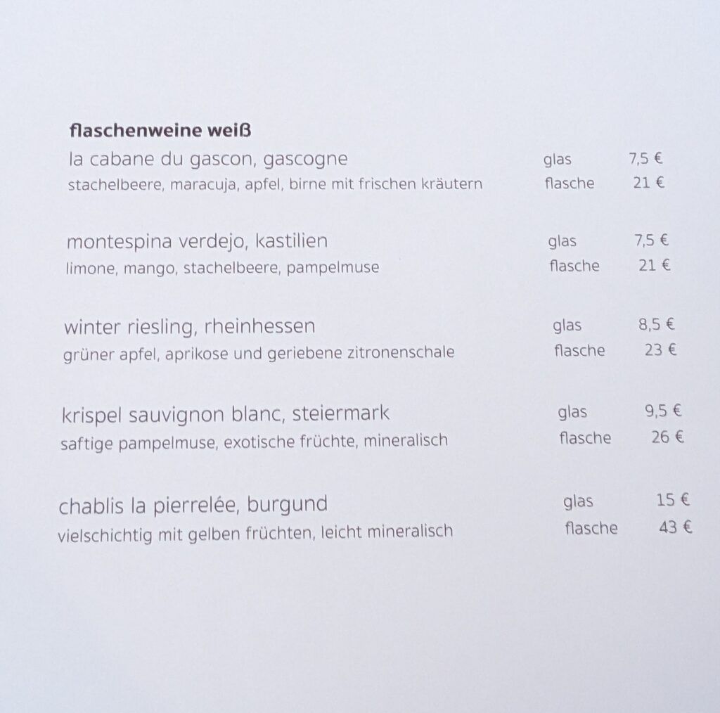 Weinkarte in der Meerjungfrau Leipzig